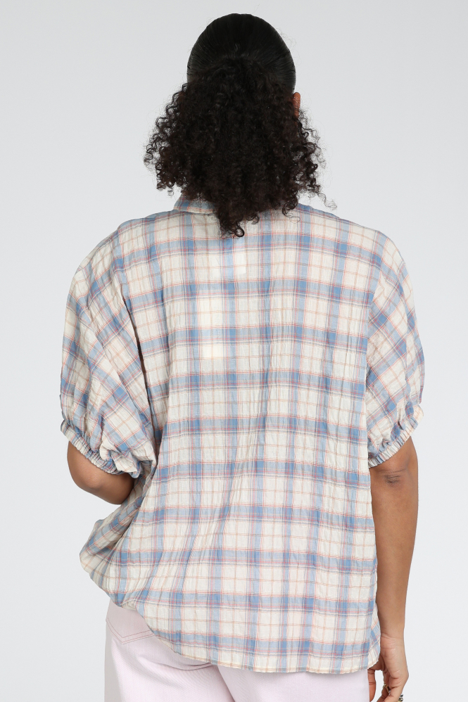 Penn & Ink S26F1822 Blouse korte mouw Blauw