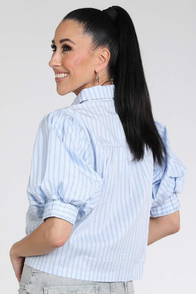 Neo Noir Etta stripe stone Blouse korte mouw Blauw