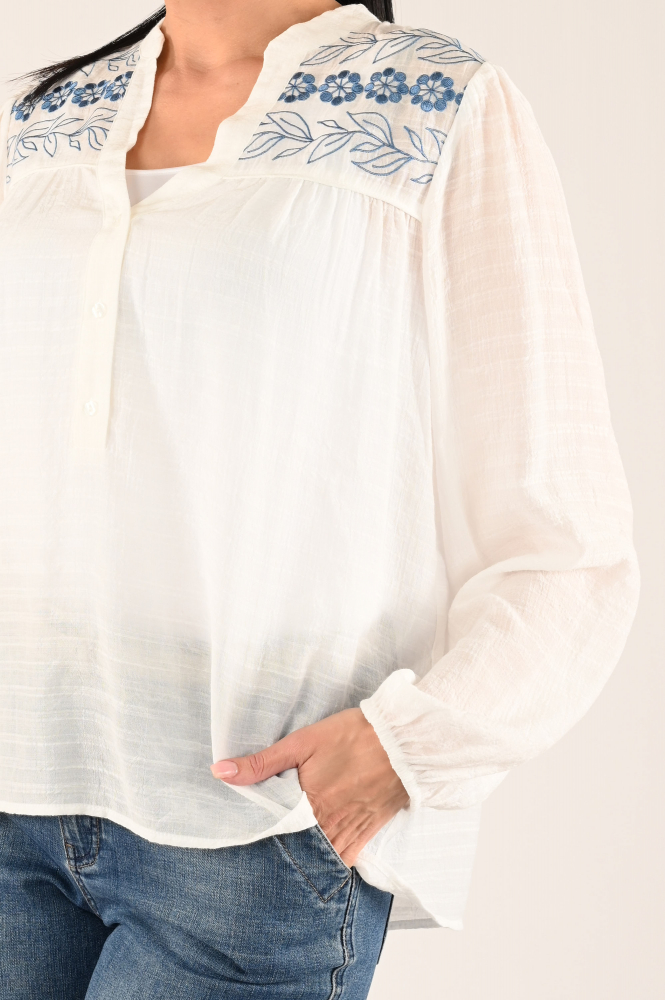 Geisha 53065-14 Blouse lange mouw Wit