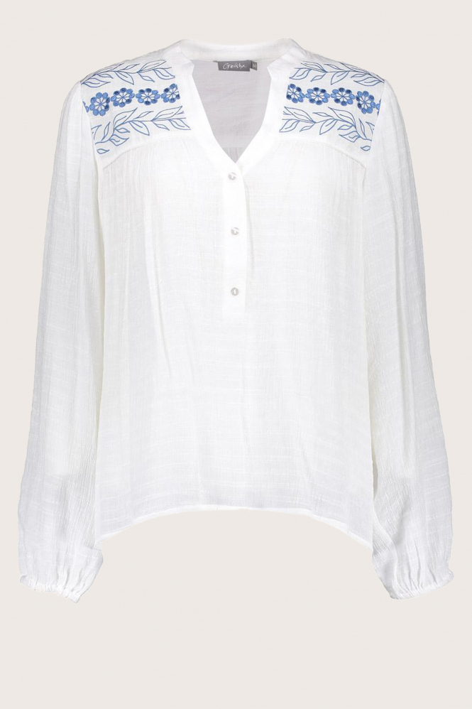 Geisha 53065-14 Blouse lange mouw Wit