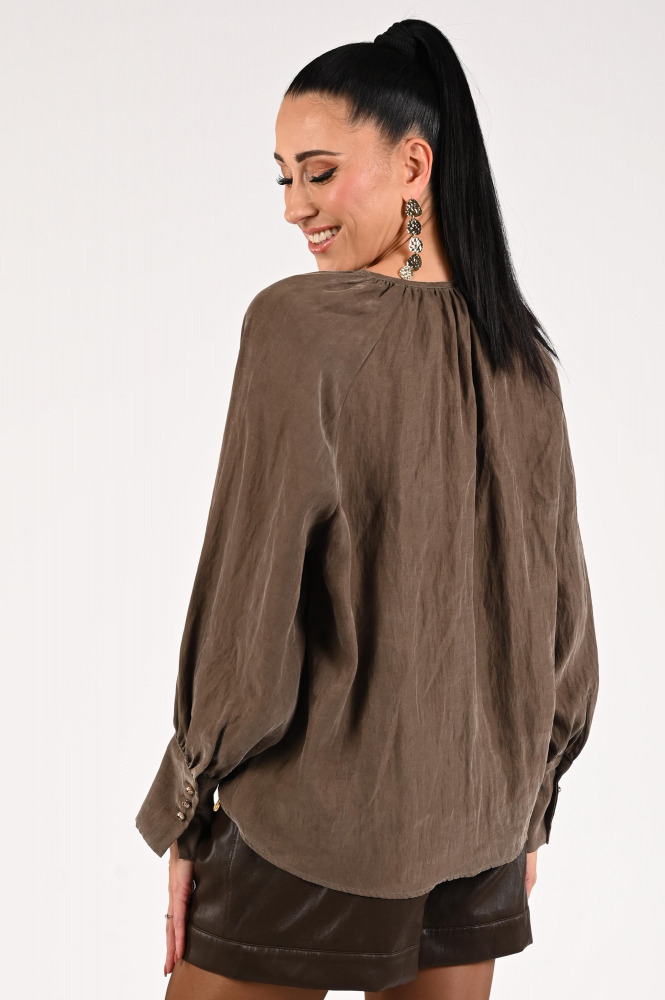 Nukus NKF02014 Blouse lange mouw Bruin