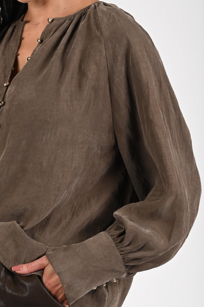 Nukus NKF02014 Blouse lange mouw Bruin