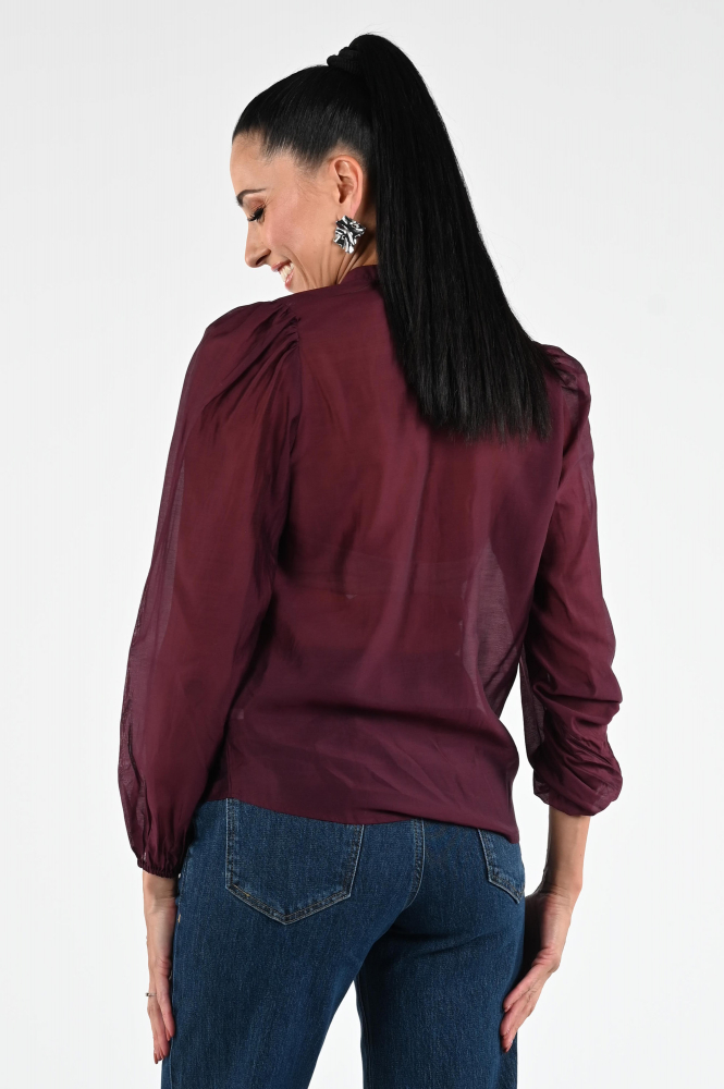 Co'couture Tafft v shirt Blouse lange mouw Paars