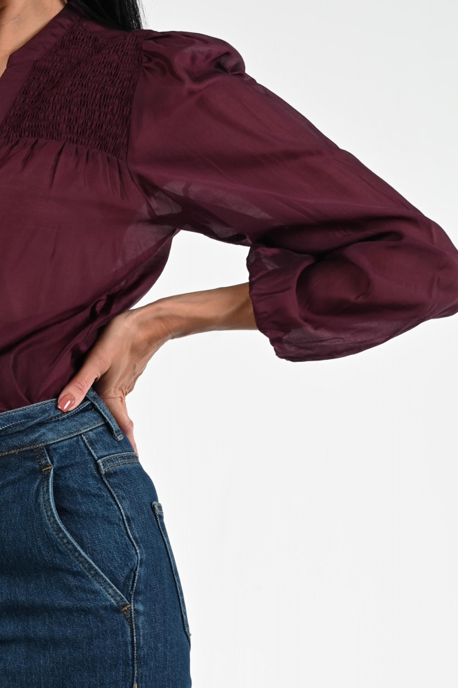 Co'couture Tafft v shirt Blouse lange mouw Rood