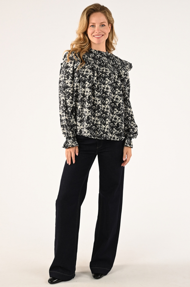 Co'couture baila smock Blouse lange mouw Grijs