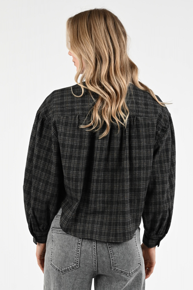 By-Bar Sarah check blous Blouse lange mouw Grijs