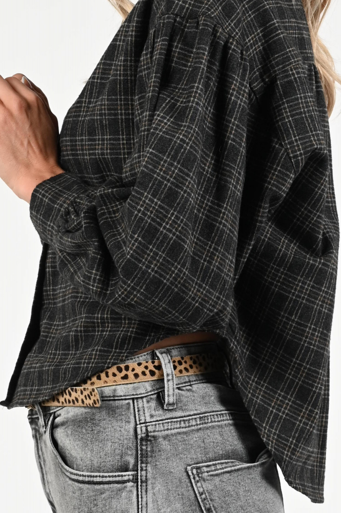 By-Bar Sarah check blous Blouse lange mouw Grijs
