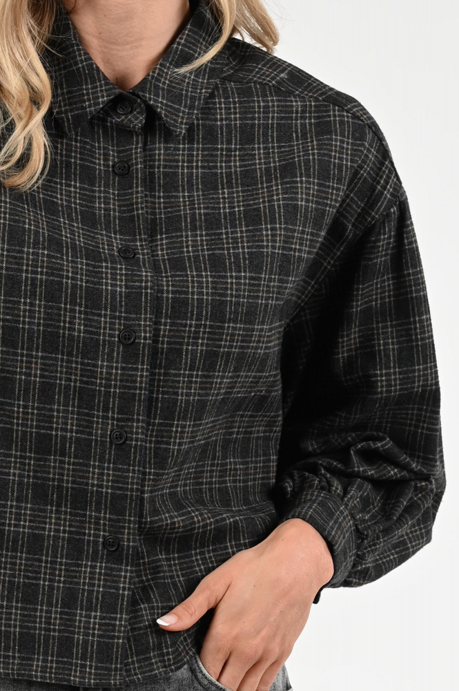 By-Bar Sarah check blous Blouse lange mouw Grijs