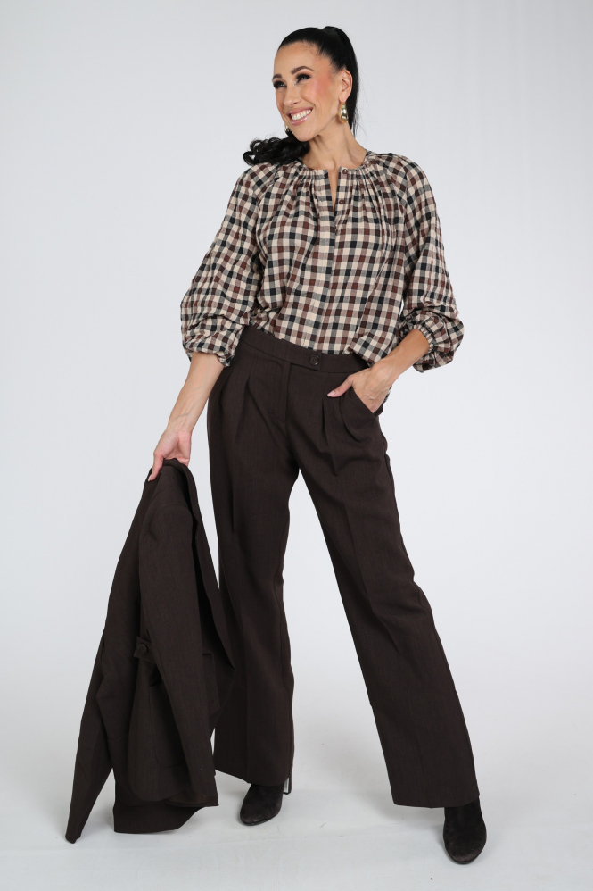 Aimée the label Peer Blouse Blouse lange mouw Bruin