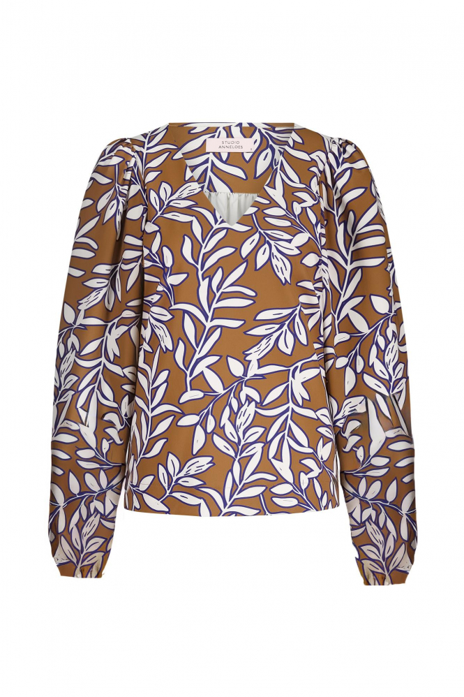 L.O.E.S. by Studio Anneloes Les leaves top  Blouse lange mouw Bruin