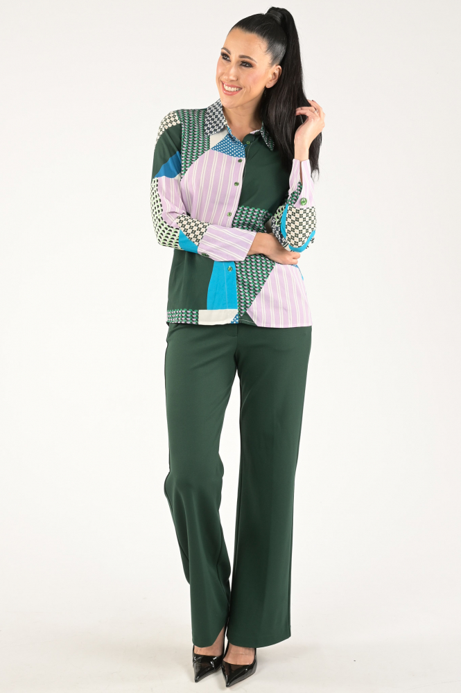 KYRA Patchwork Wanda Blouse lange mouw Groen