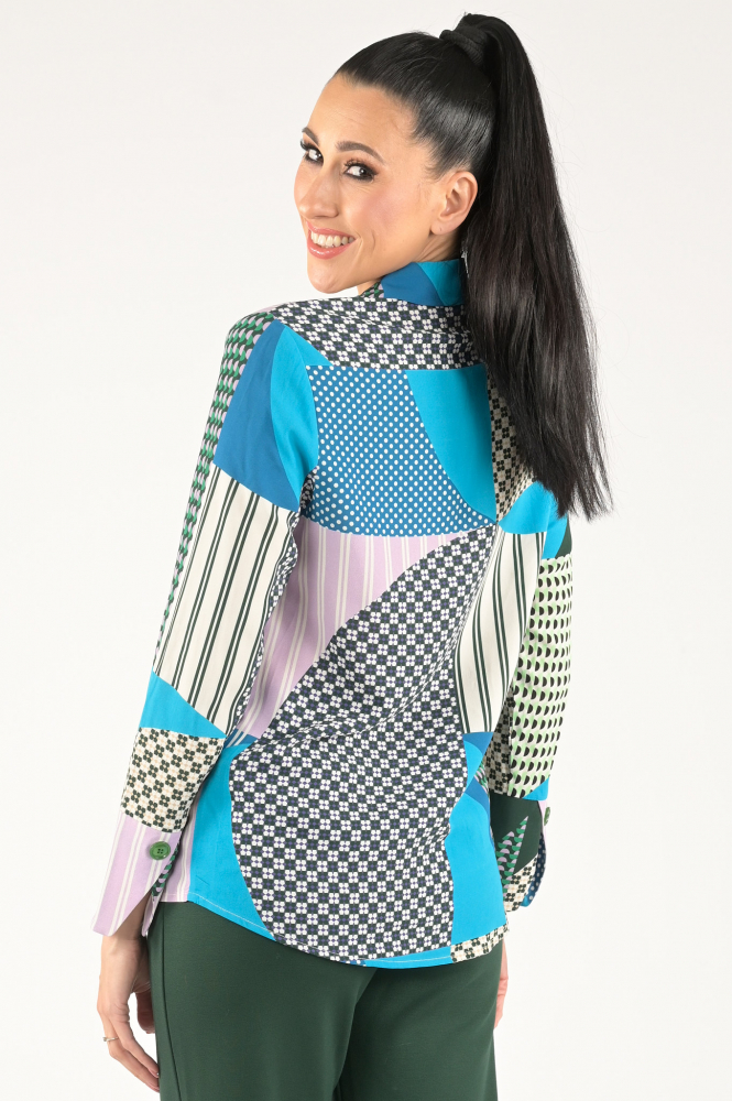 KYRA Patchwork Wanda Blouse lange mouw Groen