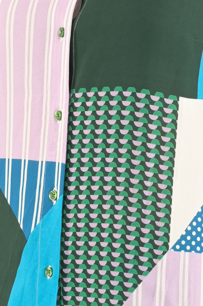 KYRA Patchwork Wanda Blouse lange mouw Groen
