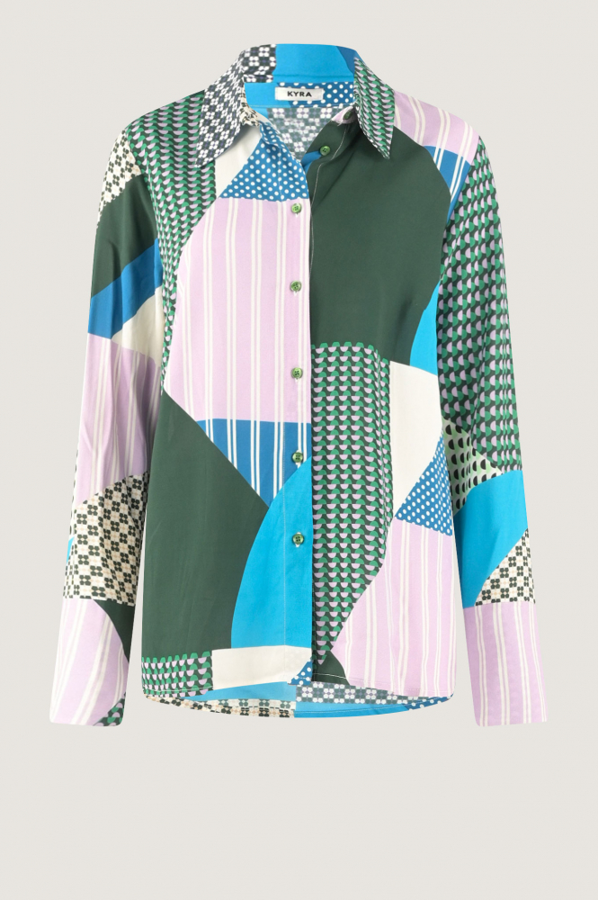 KYRA Patchwork Wanda Blouse lange mouw Groen