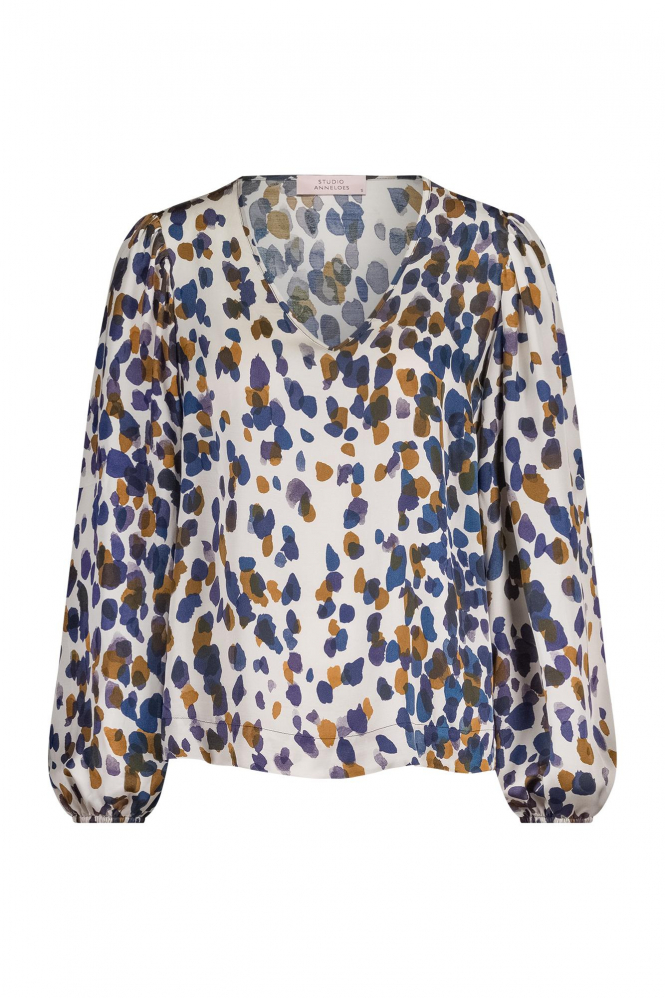 Studio Anneloes Kylie satin top  Blouse lange mouw Blauw