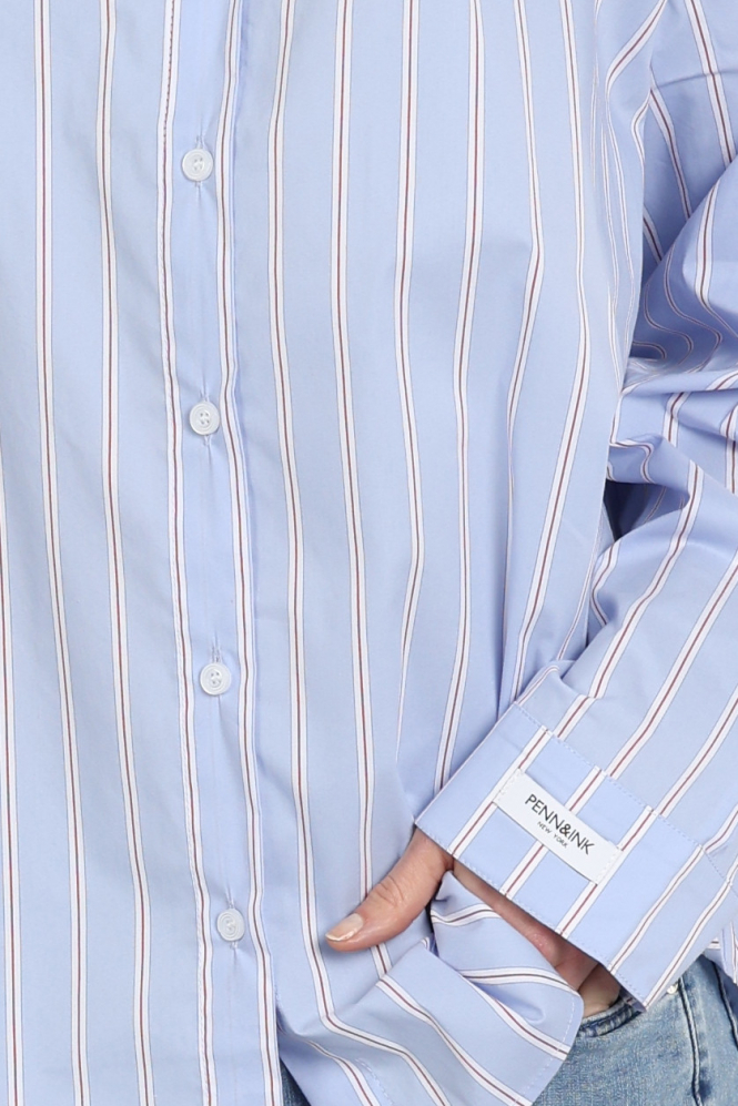 Penn & Ink S26Z831 Blouse lange mouw Blauw