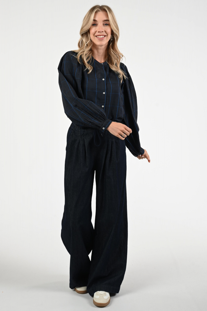 By-Bar Rikki check Blouse lange mouw Blauw