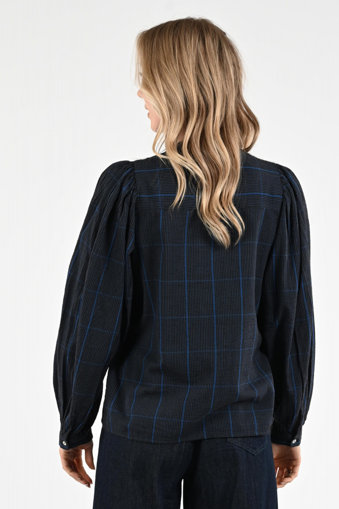 By-Bar Rikki check Blouse lange mouw Blauw