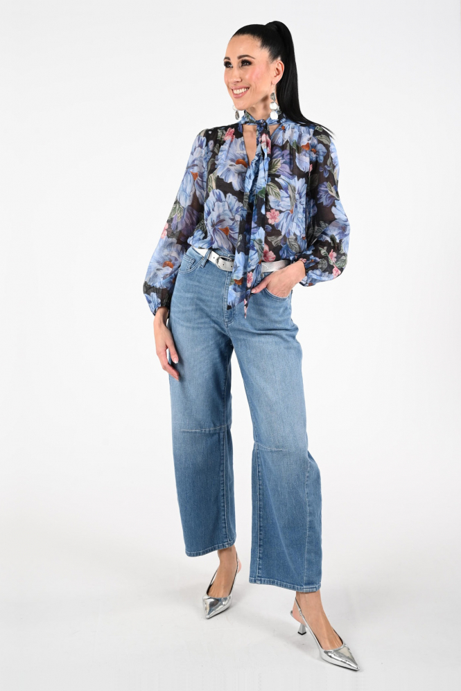 Oui 97236 Blouse lange mouw Blauw