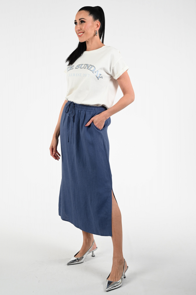 KYRA Maj-s25 Rok recht kort Blauw